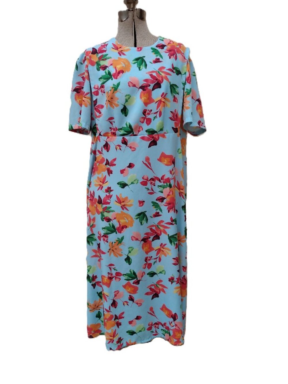 Mennonite Cape Dress Blue Orange Floral Lightweight Summer Size Medium